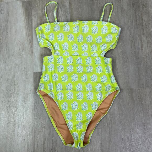 J.Crew SZ Blockprints cutout one-piece swimsuit in green paisley Size 6 #BP262 - Picture 2 of 6